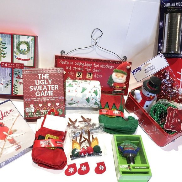 Other - Christmas Lot 18 Christmas Items Singing Snowman Cards, Game, Mini Stockings